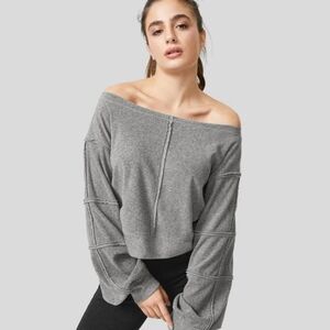 HALARA Gray Off-Shoulder Sweatshirt
